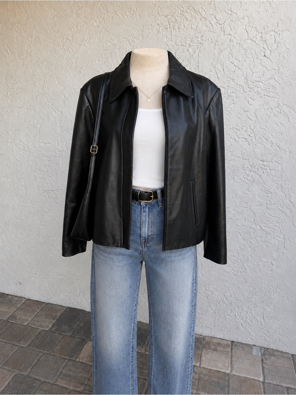 Preston & York Black Leather Jacket – Lined Zip Front | Women’s Large